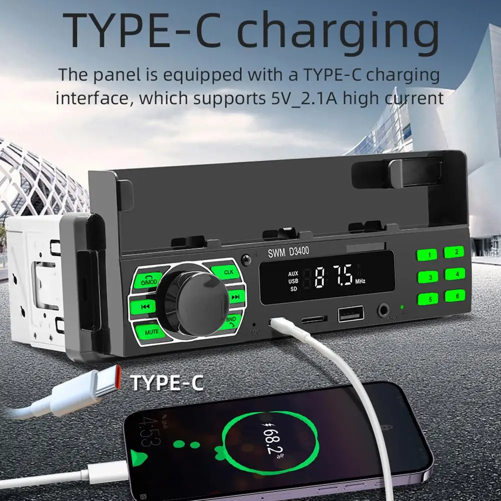 D3400 Car Stereo Multimedia Lettore Mp3 Aux Hands-Free Calling Car Kit Wireless Remote Audio System Supporto Per Cellulare Radio J9U3