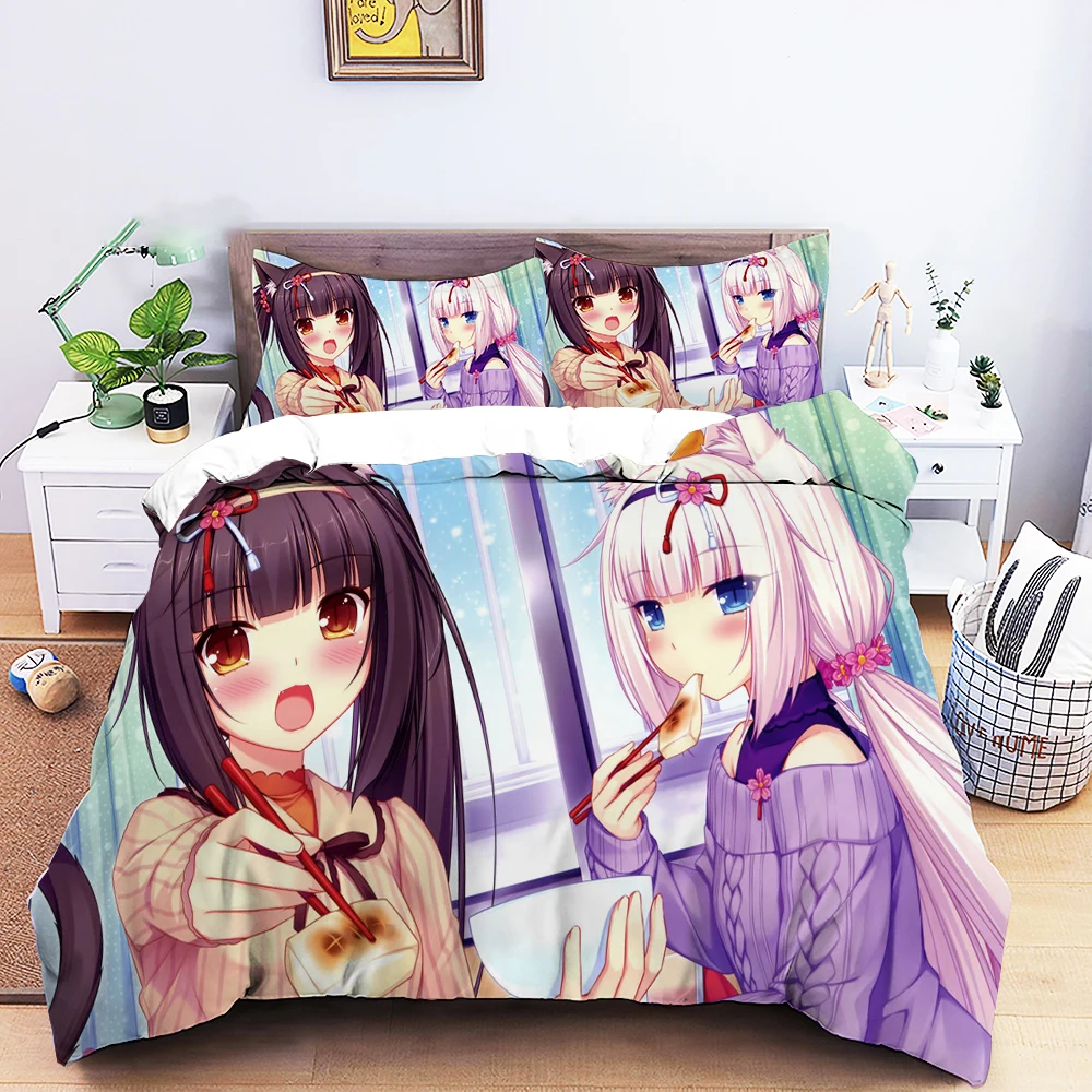 Anime Nekopara Sexy Girl Bedding Set Boys Girls Twin Queen Size Duvet Cover Pillowcase Bed Kids Adult Home Textileextile 4
