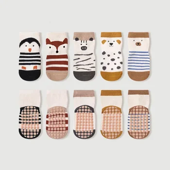 5 Pairs Kids Non-Slip Socks Cute Cartoon Pattern Baby Boys Girls Floor Socks Comfortable Breathable for Toddler Children 1