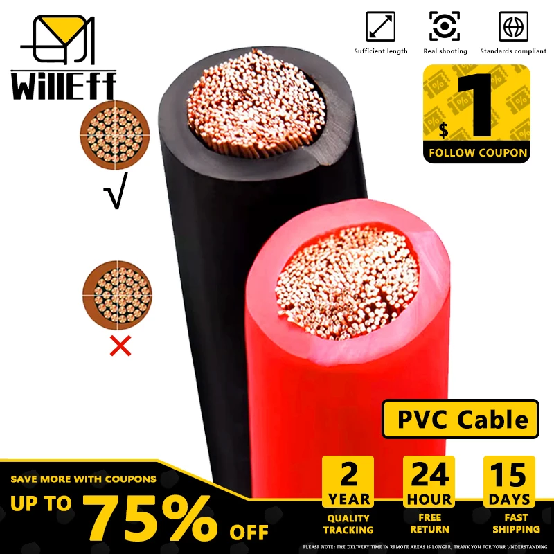 Parentes de Cabo de Pvc Fio de Cobre Puro Macio Led Luz Elétrica Alta Potência do Motor Start Bateria do Caminhão do Carro 1awg 2awg 4awg 6awg