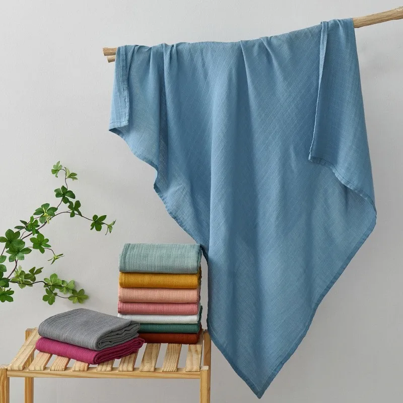 Solid Color 120x110cm Bamboo Cotton Baby Muslin Swaddle 2 Layers Gauze Newborn Swaddle Wrap Kids Outing Strolling Cover