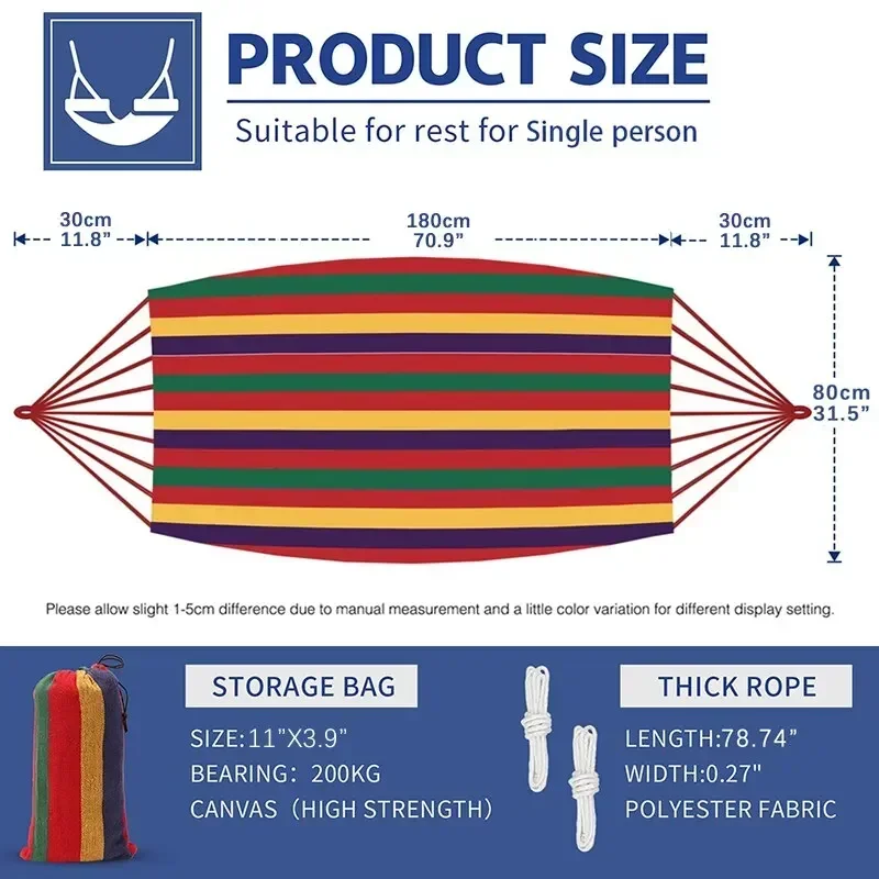 Single Wide Thick Canvas Hammock Outdoor Camping Backpackaging Leisure Swing Portable Hanging Bed Sleeping Swing Hammock 4