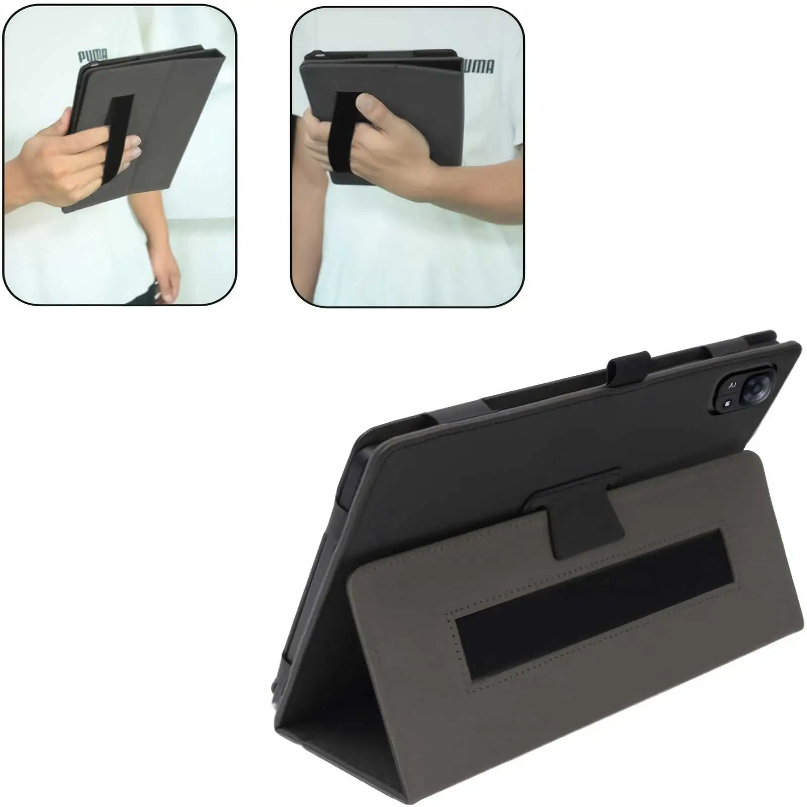 Premium PU Leather Tablet Case with Stand Function and Hand Strap