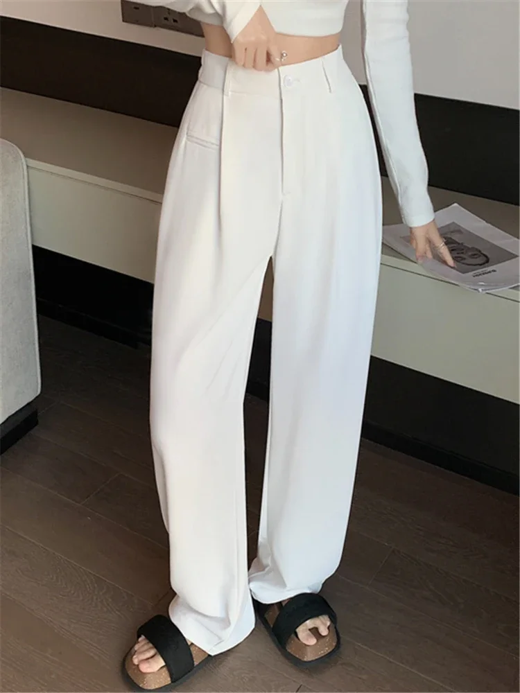 

Wide Leg Trouses Pants Women's Suit Pants Summer Spring Elegant Elastic High Waist Solid Casual Work Female New