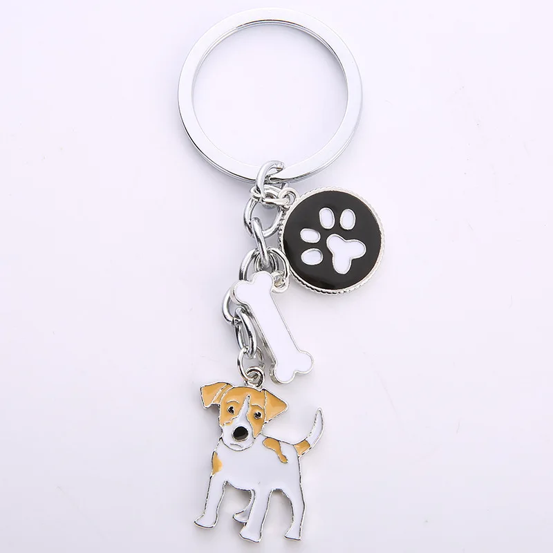 

20pcs/Lot Jack Russell Terrier Keychains For Women Men Alloy Metal Dog Pendant Key Ring Car Bag Charm Keyring gifts