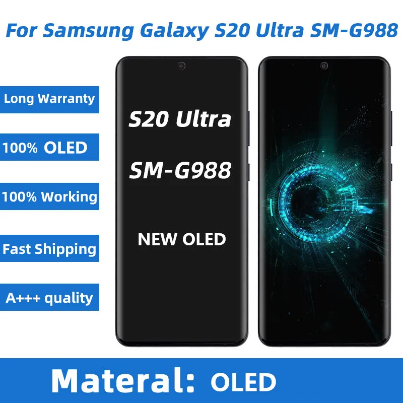 

100% New Super OLED Display For Samsung Galaxy S20 Ultra G988 Lcd Touch Screen Digitizer Assembly Replacement With Frame