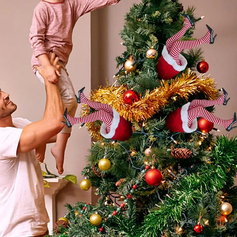 Christmas Elfs Leg Tree Pendant Swinging Elfs Leg Xmas Tree Topper Garland Poseable Plush Christmas Party Home Decor
