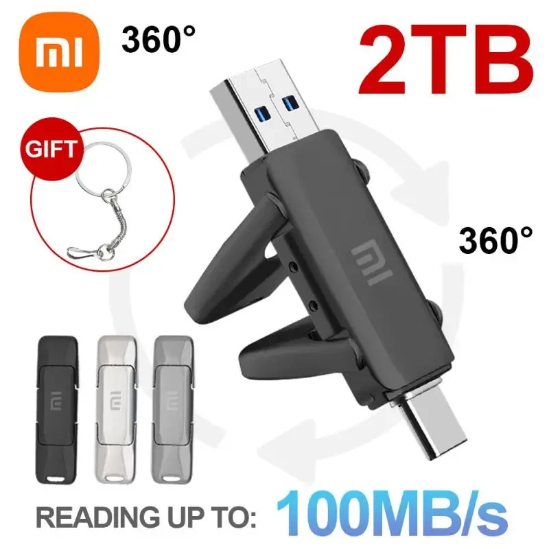 샤오미 2TB USB 플래시 드라이브, 3.0 금속 고속 펜드라이브, 휴대용 1TB 128GB 대용량 메모리, USB 플래시 디스크, C타입 어댑터
