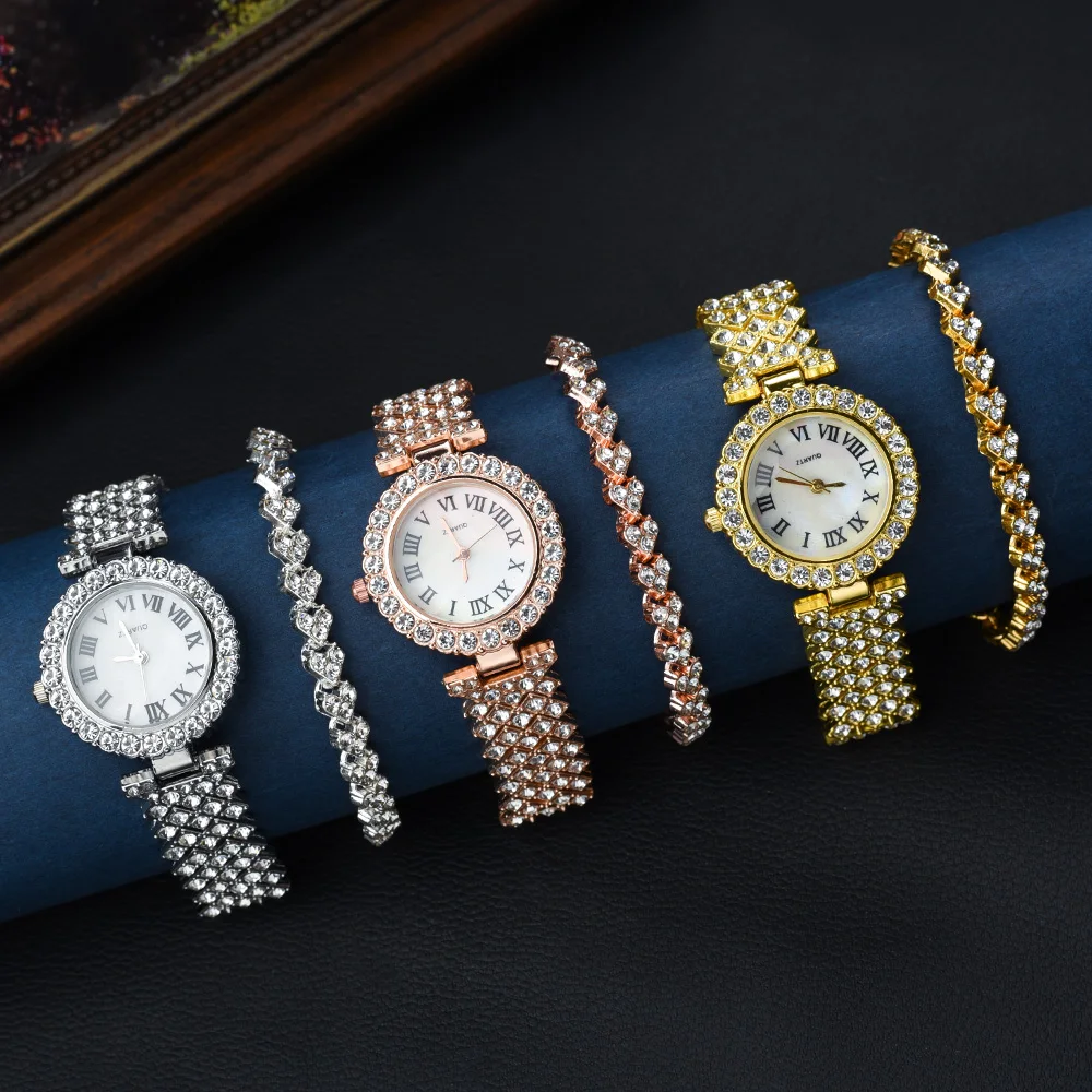 Women's Steel Bracelet Watch Set Crystal Quartz Bracelet Watches Ladies Luxury Brand Diamonds Dial Wristwatch Trendy Watch Clock