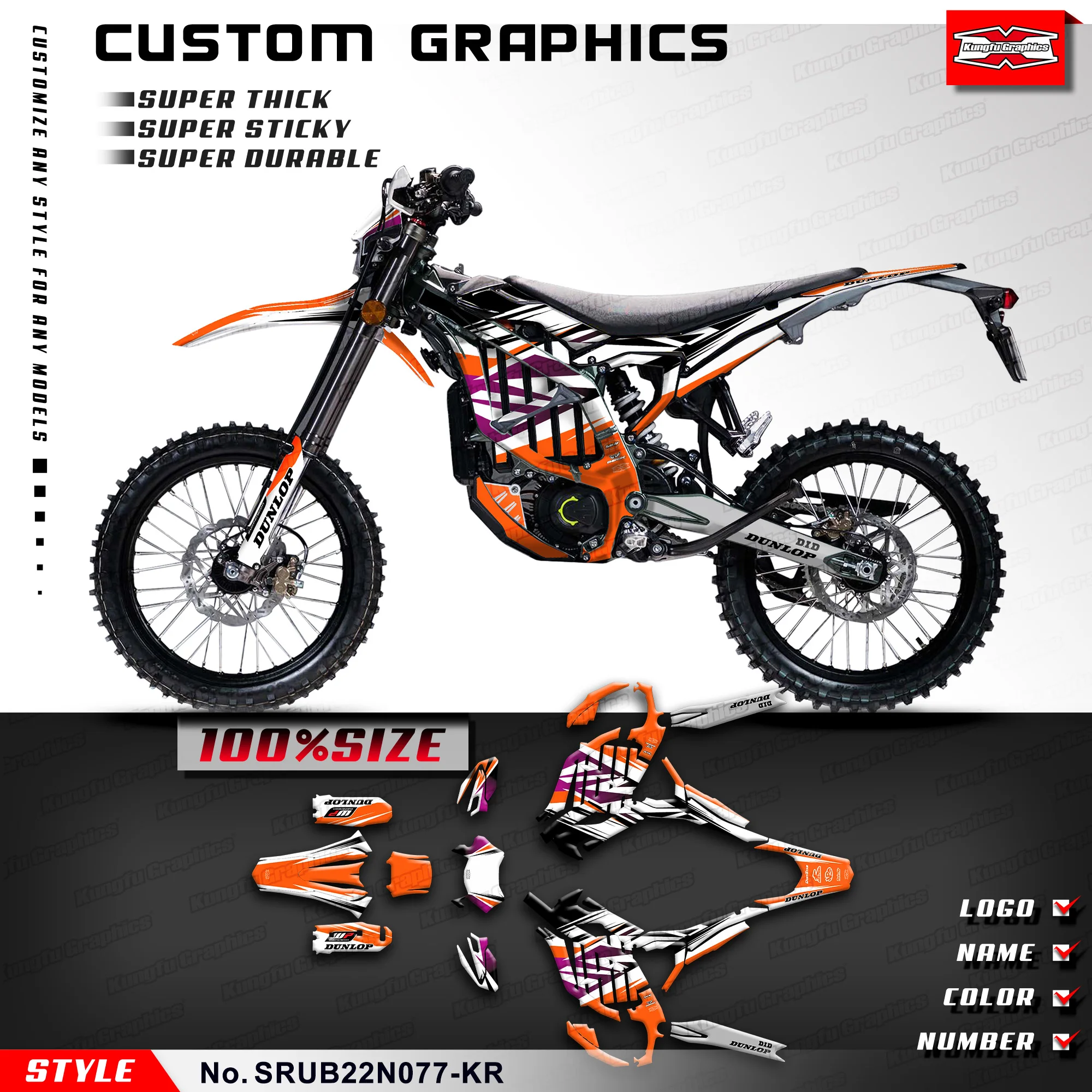 

KUNGFU GRAPHICS Adhesives Stickers Custom Decal Kit Full Wrap for Sur-Ron Ultra Bee Dirt eBike SURRON, SRUB22N077-KR