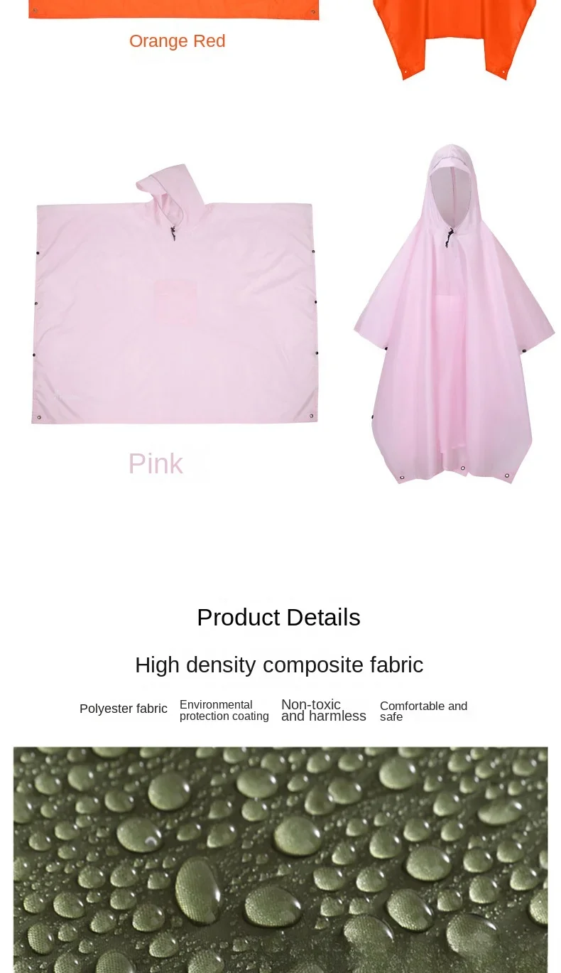 Description Picture 6 of item3 In 1 Outdoor  Raincoat Hooded Sleeve Waterproof Rain Poncho Motorcycle Rain Cover Camping Hiking Travel Rainwear Tent
