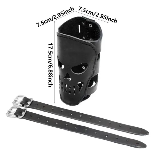 Motorcycle Biker Drink Holder PU Leather Skull Shape Universal Coffee Water Bottle Cup Holder With 2 Straps For Bicycles Bikes 6