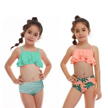

2022 New Children Fashion Swimwear Double Ruffles 2-Piece Set Swimsuit Cute Kid Toddler Split Bikini Summer Beachwear