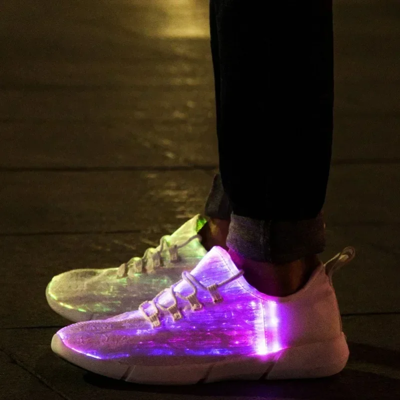 Girls&Boys Kids Fiber Optic Fabric Light Up Shoes Children Flashing Adults Glowing USB Rechargeable Luminous Men Women Sneakers