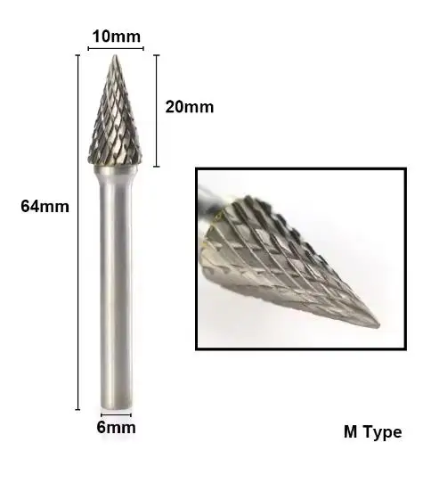 금속 나무 조각 조각 밀링 커터 핸드 파일에 대 한 6mm 생크 더블 컷 로타리 버 파일