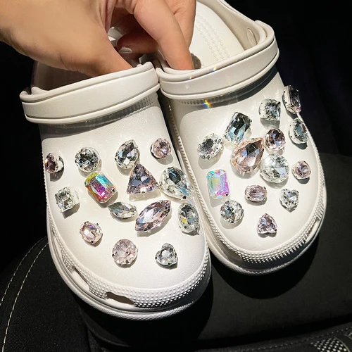 Trendy Rhinestone Croc Charms Designer DIY Quality Women Shoes Charms for JIBS Anime Chain Clogs Buckle Kids boys girls Gifts style 13 ( 30pcs )