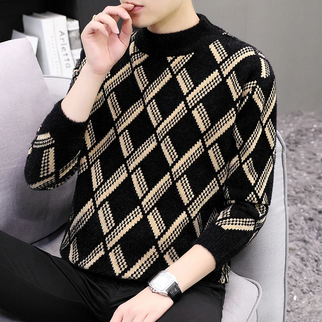 High Quality Autumn and Winter Men's Knitwear Checkerboard Cardigan  Business Casual Comfortable Slim Men's Top Mens Sweater - AliExpress