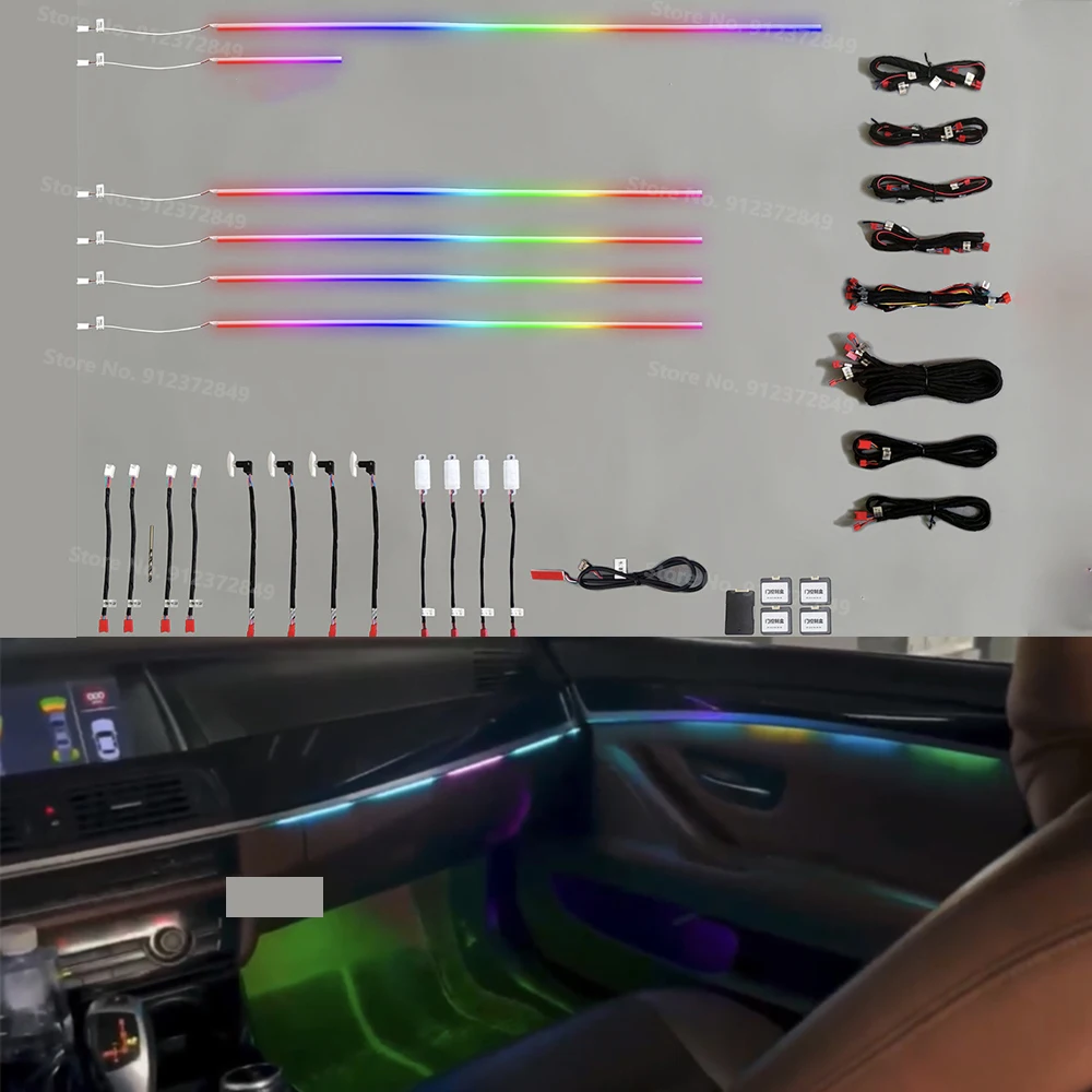 

Universal Auto Lighting For BMW 5 serie F10 F11 F18 English Version Magic Color Water Atmosphere Lamp Voice Control Door Light