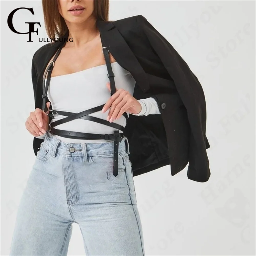

Gothic Belts for Women Sexy Bondage Harness Sword Belt Faux Leather Body Cage Waist Belt Suspenders Harness Woman Accessories