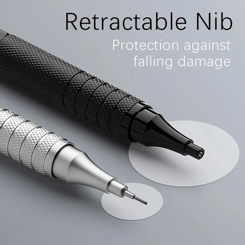 Low Center of Gravity Metal Mechanical Pencil Set 0.3-2.0mm Lead Refill Automatic Pencil Art Sketch Painting Writing Stationery 4