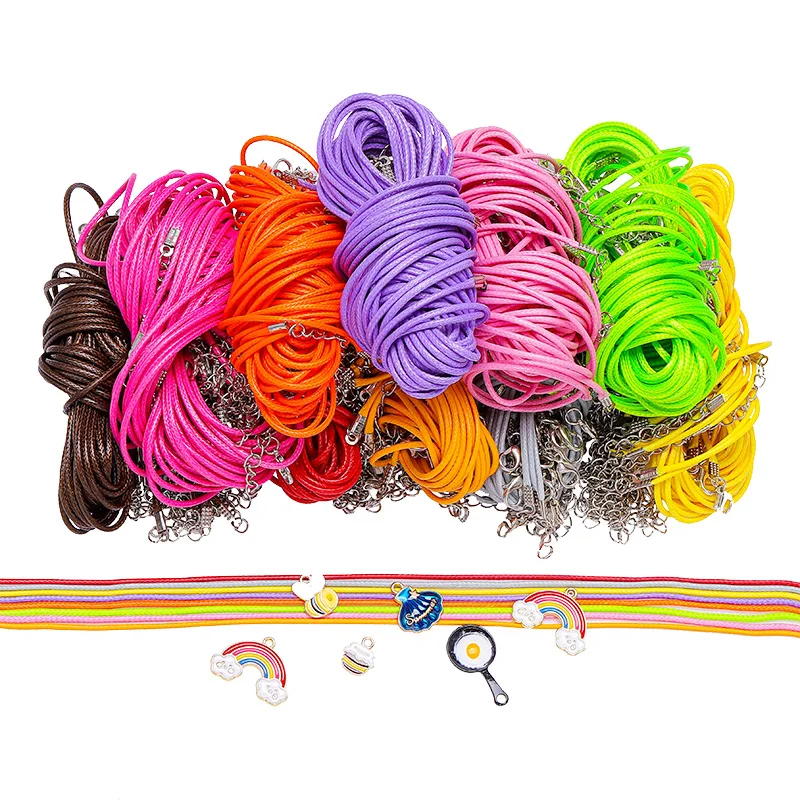 Vibrant Multicolor Waxed Leather Cord Necklace Set - 15-Piece DIY Jewelry Accessory Collection