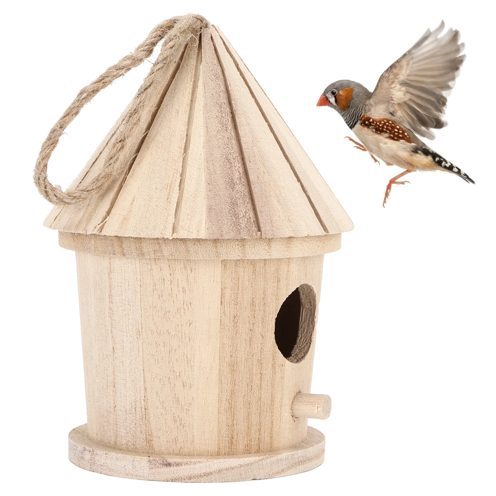 Wooden Bird House DIY Natural Wooden Round Shaped Hanging Bird Nest For Outdoor Garden