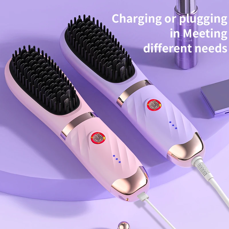 US Plug Straight Hair Comb 3rd Gear Adjustment Mini Ionic Hot Comb Straightener Lightweight Protable Straightening Brush