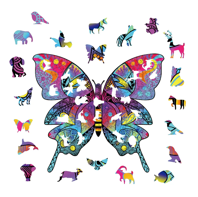 

3D wooden Jigsaw toy butterfly DIY unique crafts animal shape birthday gift Intellectual wooden puzzle Pīntú wánjn puzzle