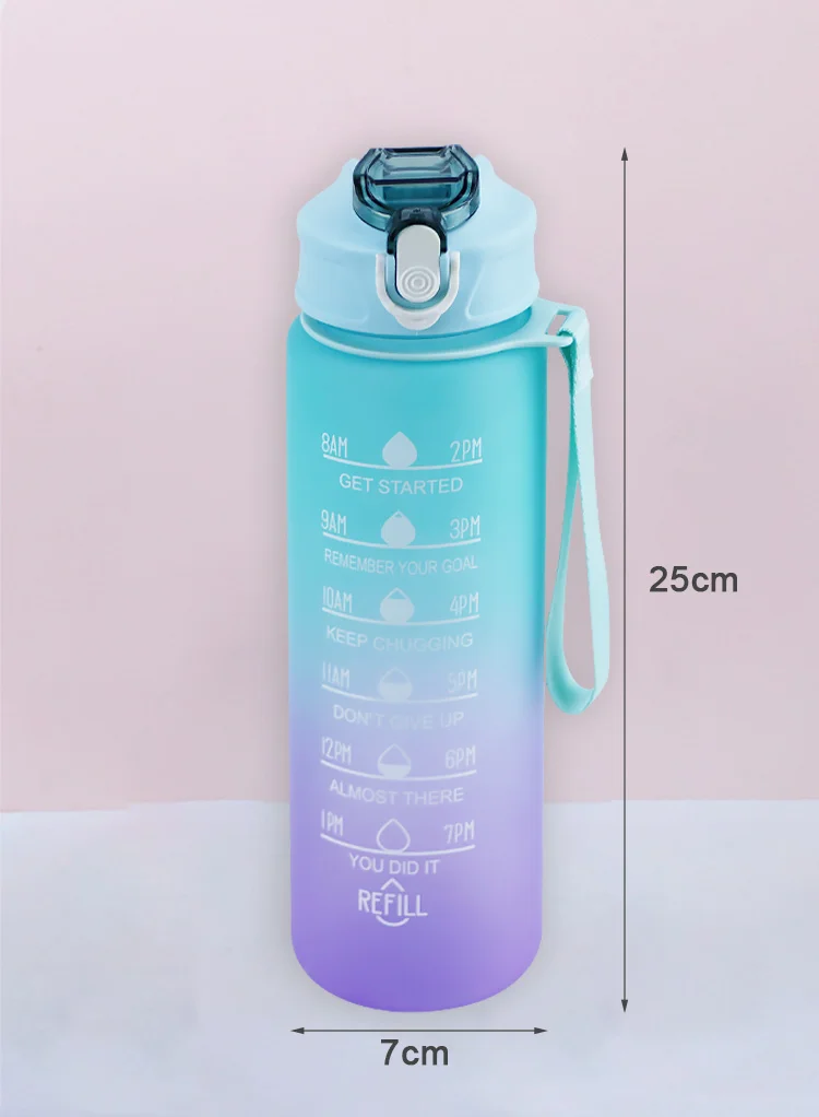   Water Bottle Sports with Time Marker Leak-proof Cup