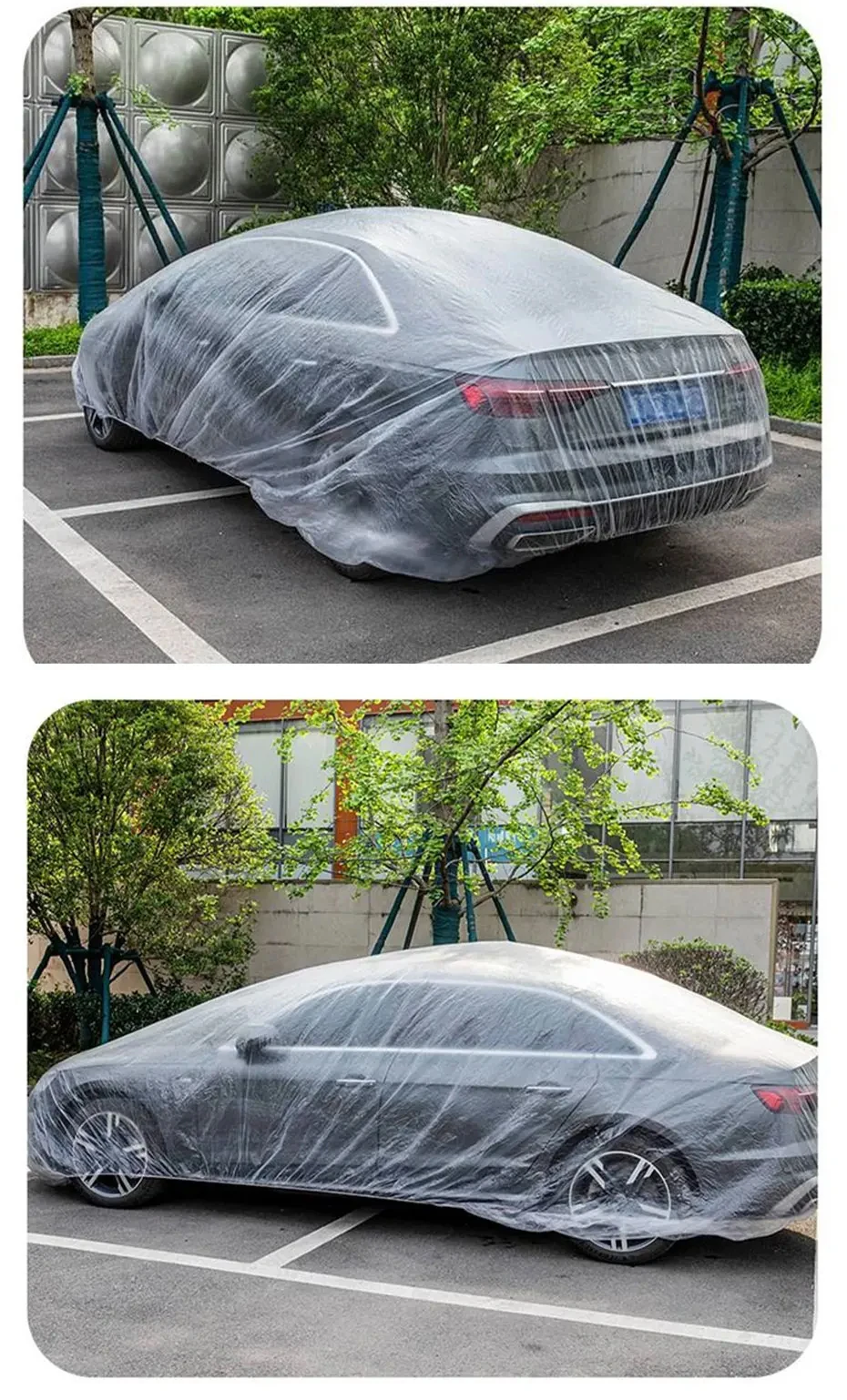 Universelle Einweg-Autoabdeckung Transparente Regenfeste Staubdichte Plastik-PE-Folie Lackschutzabdeckung für Fahrzeuge – Detail 9