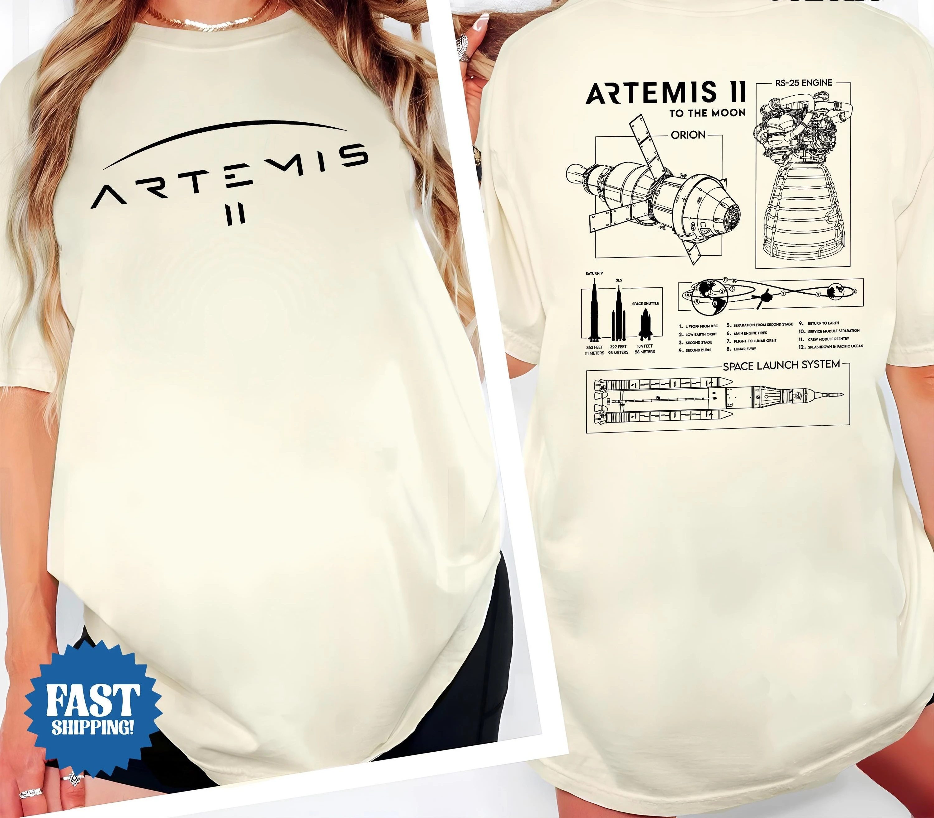 2026 Artemis II Schematic 남성용 티셔츠 유니섹스 O 넥 100% 코튼 반팔 Y2k 오버사이즈 인기 Artemis 2 Moon Mission Tee