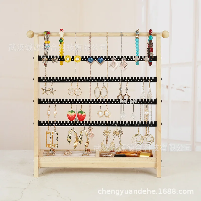 Wooden Earrings Jewelry Storage Stand Display DIY Organizer Ring Necklace Rack Ear Stud Holders Wood Base Props Wholesale Gifts
