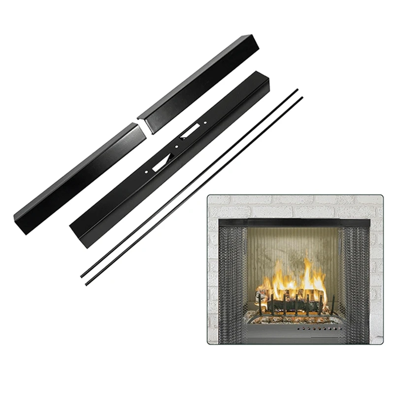Adjustable Fireplace Rod Kit Rod And Valance Kit Black Metal For Fireplace Spark Screen