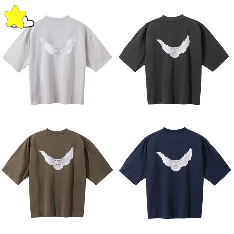 

Hip Hop Streetwear Oversized Kanye West Dove T Shirt Men Women 100% Cotton Fashion Casual Tee Carbon Gray Cement Top With Tag