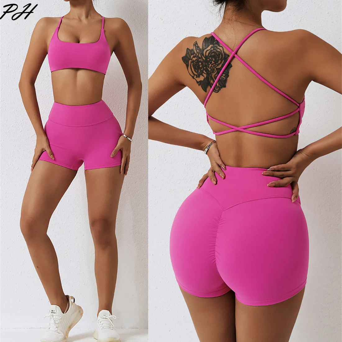 Seamless Yoga Set Sexy Workout Sportswear Gym Clothing 2Pcs Sport Sets Women Hight Waist Leggings Fitness Shorts Sport Bra Suit
