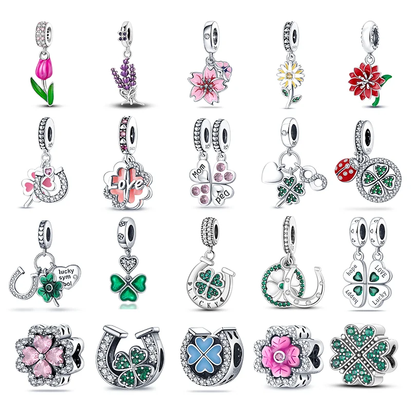 

925 sterling silver exquisite four-leaf clover flower series charm beads suitable for Pandora original bracelet DIY jewelry gift