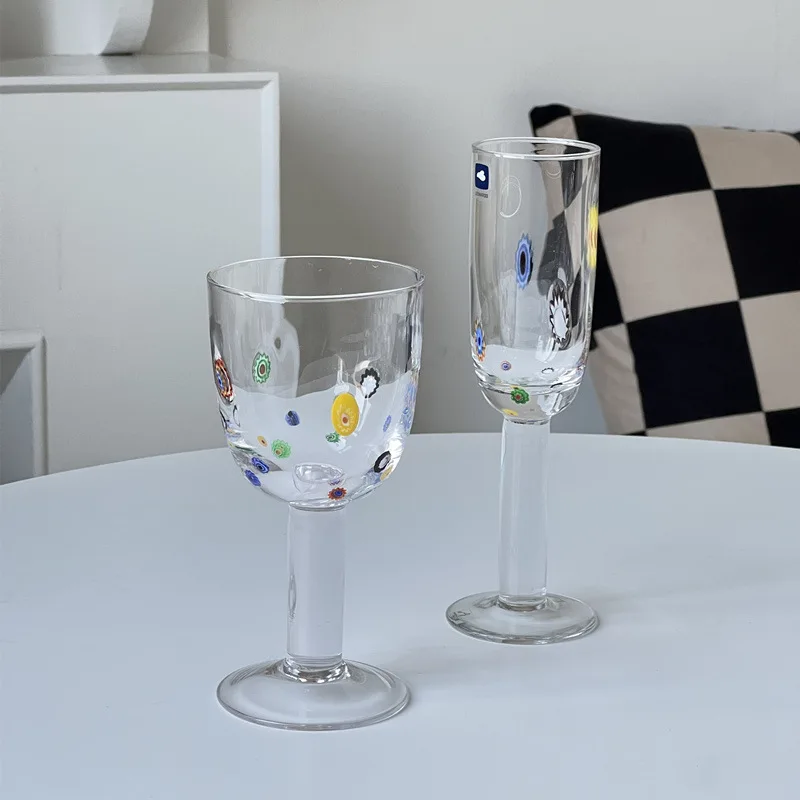 2Pcs Vintage Speckled Goblet Lead-Free Crystal Glass Cup Sparkling Red Wine Glass Champagne Whiskey Cup Holiday Gift Flat Cups glass cup champagne glass