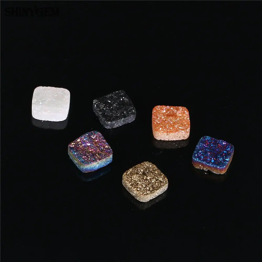 보석 제작용 12mm 블루 드루지 쿼츠 불규칙 표면 티타늄 원형 스톤 비즈 무광 카보숑 DIY 귀걸이 재료 10개/세트