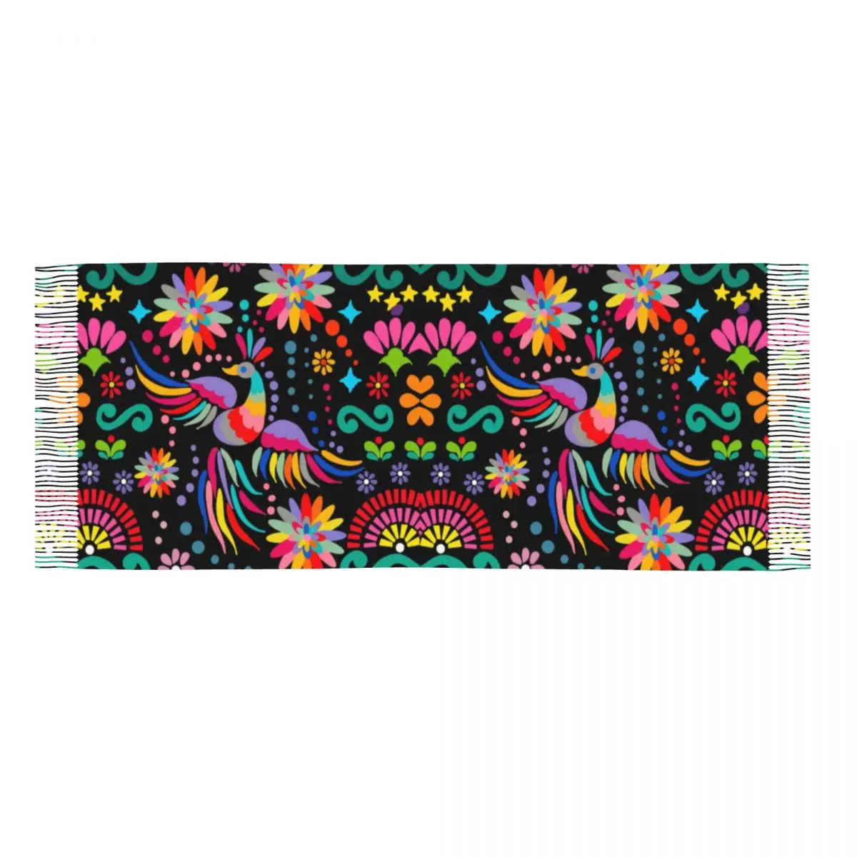 Personalized Print Mexican Floral Flower Textile Scarf Men Women Winter Warm Scarves Colorful Embroidery Shawls Wraps