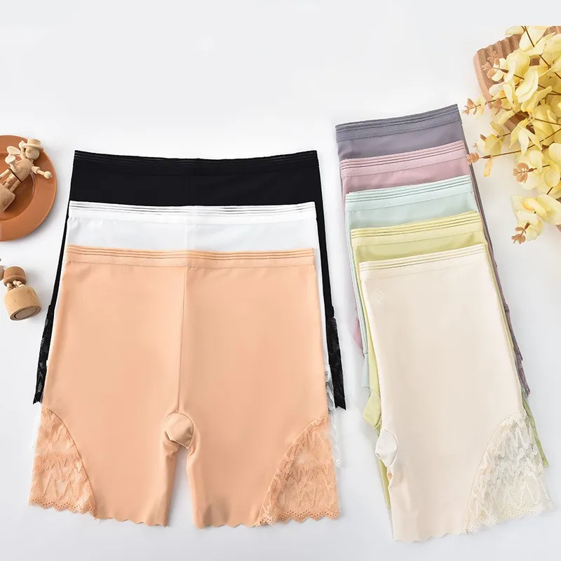 Ice Silk Safety Short Pants Women Seamless Shorts Under Skirt Anti Chafing Thigh Safety Short Pants Sexy Lace Underwear
