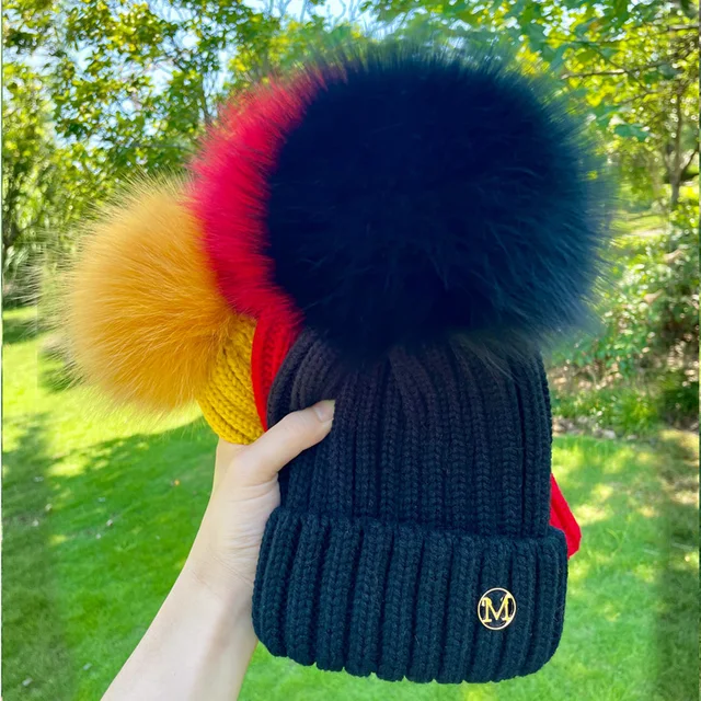 Cllikko brand winter female fur pom poms hat winter hat for women girl s hat