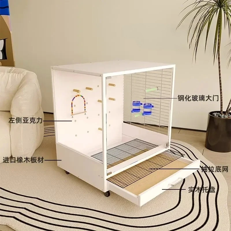 파노라마 투명 앵무새 케이지 원목 새장 몽크 소형 선앵무새, 꽃무늬앵무새, 특수 호랑이피앵무새, 가정용 대형 공간