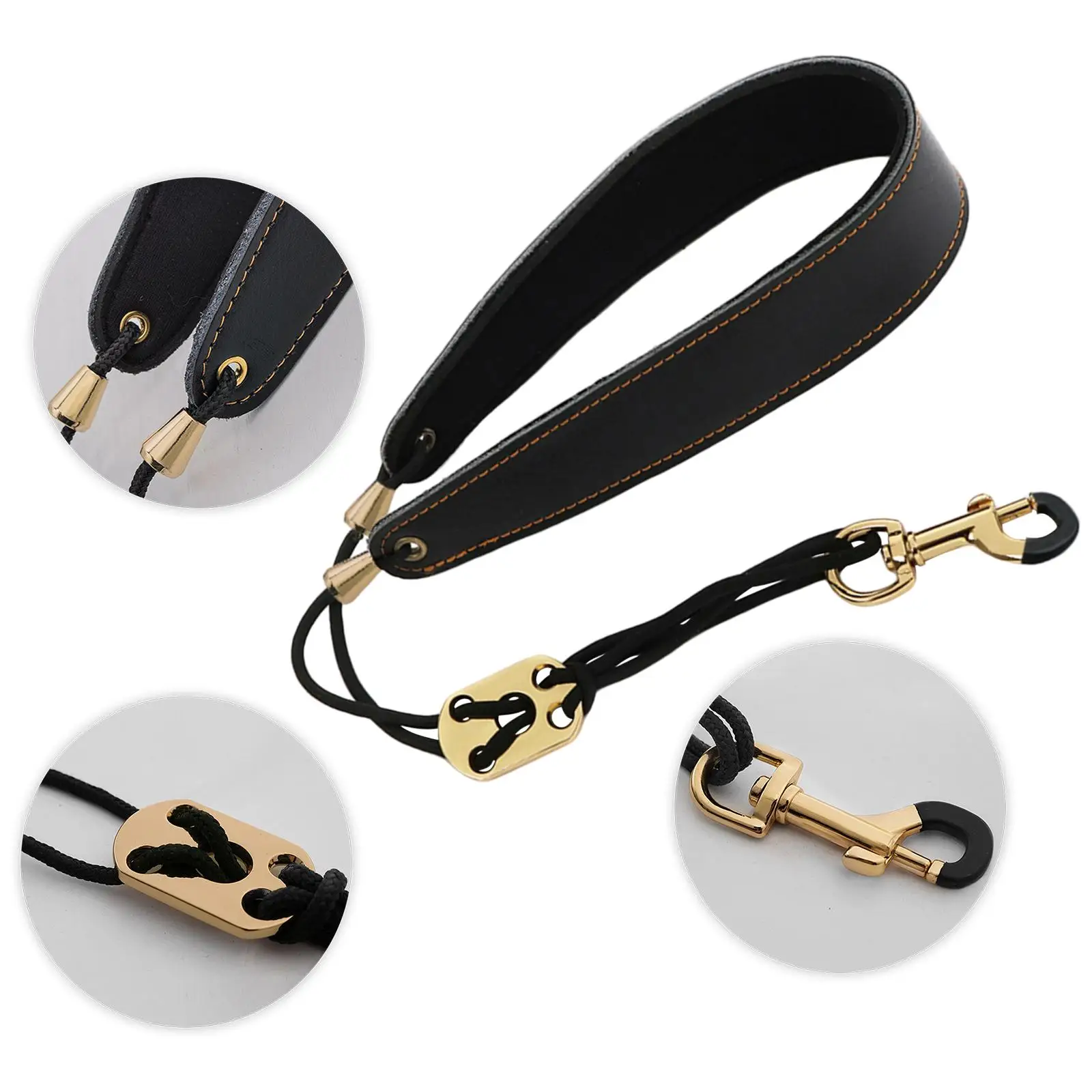 Leather Saxophone Neck Strap Music Instrument Adjustable Length Metal Hook Leather Padded for Tenor Saxophone Alto