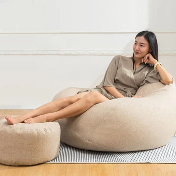 Round Linen Bean Bag Ottoman 23