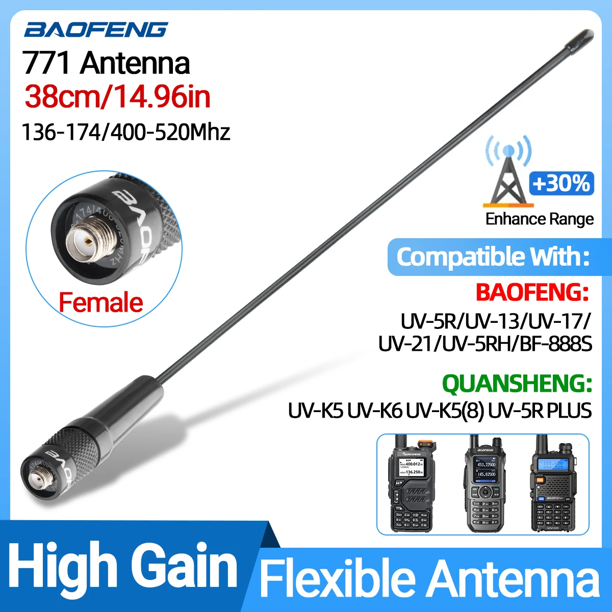 Bingfu VHF UHF 136 174 Hz 400 470 Hz CB Radio de dos vías NO soporte