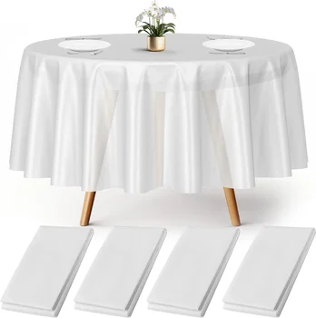 Nappe ronde en Satin 145-335cm, couverture superposée blanche, tissu lisse pour événements de mariage, Banquets, Buffet d'hôtel, décor de nappe 1