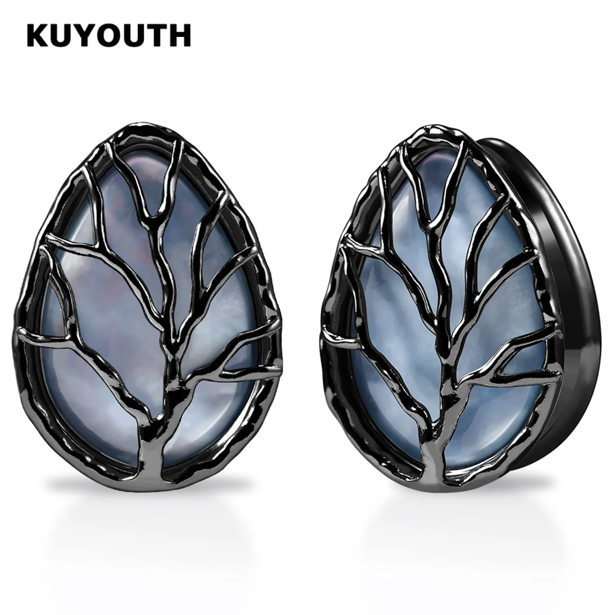 KUYOUTH Neue Edelstahl Shell Lebensbaum Tropfen Form Ohr Ohrring Messgeräte Piercing Körper Schmuck Tunnel Bahren Expander 2PCS