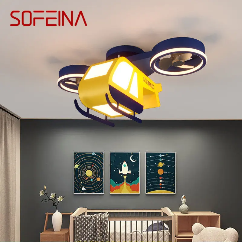 

SOFEINA Children's Ceiling Fan Lights Remote Control 3 Colors Dimmable LED Cartoon Airplane Lamp for Home Kids Room Kindergarten
