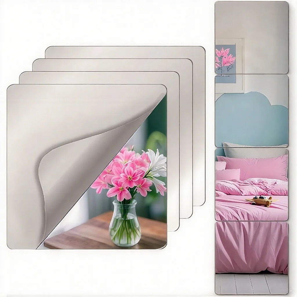 Mirror Wall Sticker 4pcs 20/30cm 3D Self Adhesive Acrylic