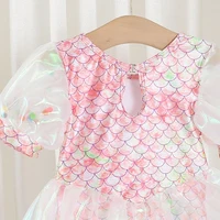 2024 Summer Baby Girls Princess Swimsuit 1-7Years Children One-piece Swimsuit Kids Fashion Rainbow Mermaid Swimwear With Hat 6